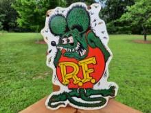 Large Heavy Porcelain Rat Fink R.F. Sign Rat Rod Sign