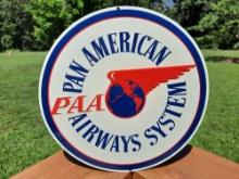 Never Used Old Tin Metal Embossed Pan American Airways System Airline Sign