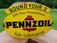 Porcelain Pennzoil Sound Your Z Safe Lubrication 100% Pennsylvania Sign