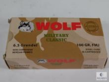 20 Rounds Wolf Military Classic 6.5 Grendel 100 Grain FMJ Steel Case Non-Corrosive Berdan Primed