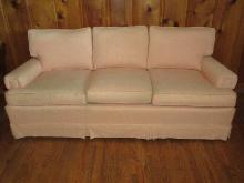 Formal Traditional Coral Pink Upholstered Sofa w/Pleated Skirt Blocked Arm Rest-32"H x 78"L