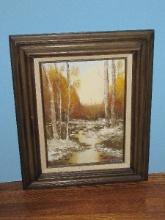 Fall Landscape Woodland w/ Creek Original Artwork on Artist Board Signed P. Dyekma