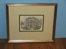 Joseph Manigault House Charleston SC Hand Colored Etching Historical Home Artist Signed
