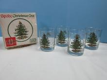 Set of 4 Spode Glassware Christmas Tree Double Old Fashioned Glassware in Box
