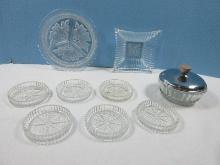 Lot 6 Pressed Glass Ridged Pattern Coasters, Imperial Glass-Ohip Intaglio Fruit Pattern Line 900