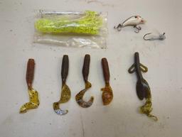 Tackle Box and contents including worms and other various fishing lures. Comes as is shown in