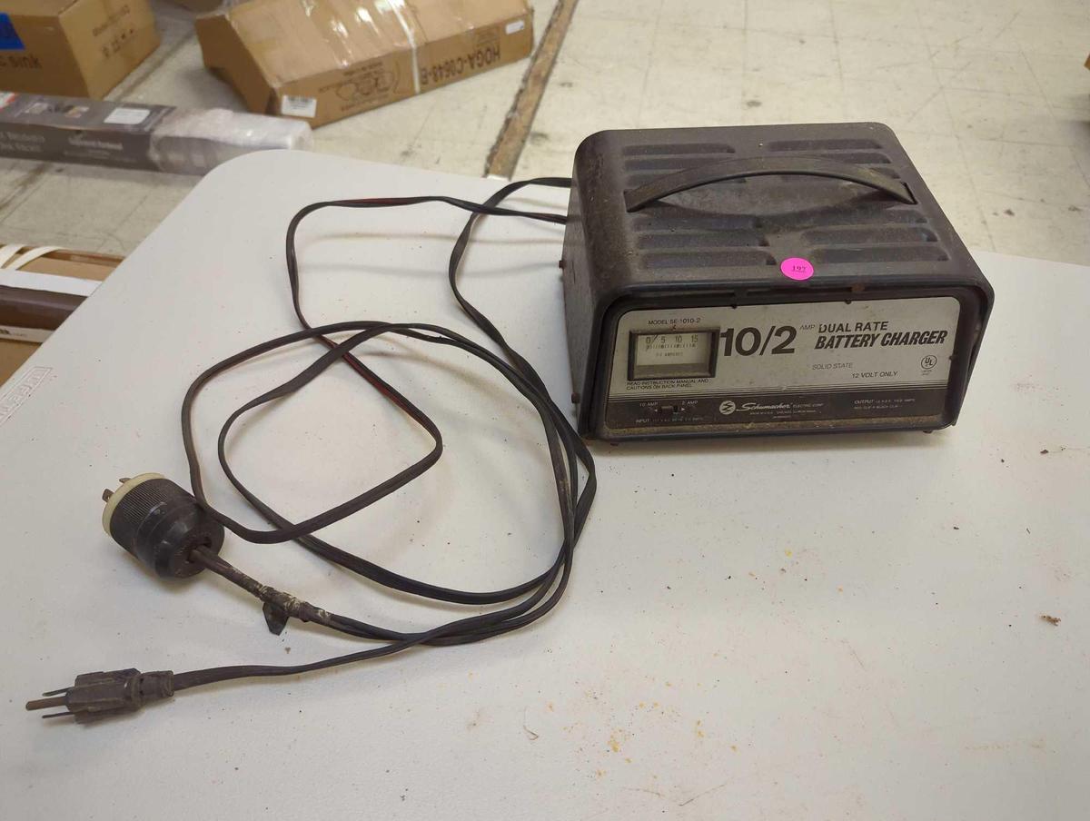 Schumacher 10/2 amp dual rate battery charger, model SE-1010-2. Comes as is shown in photos. Appears