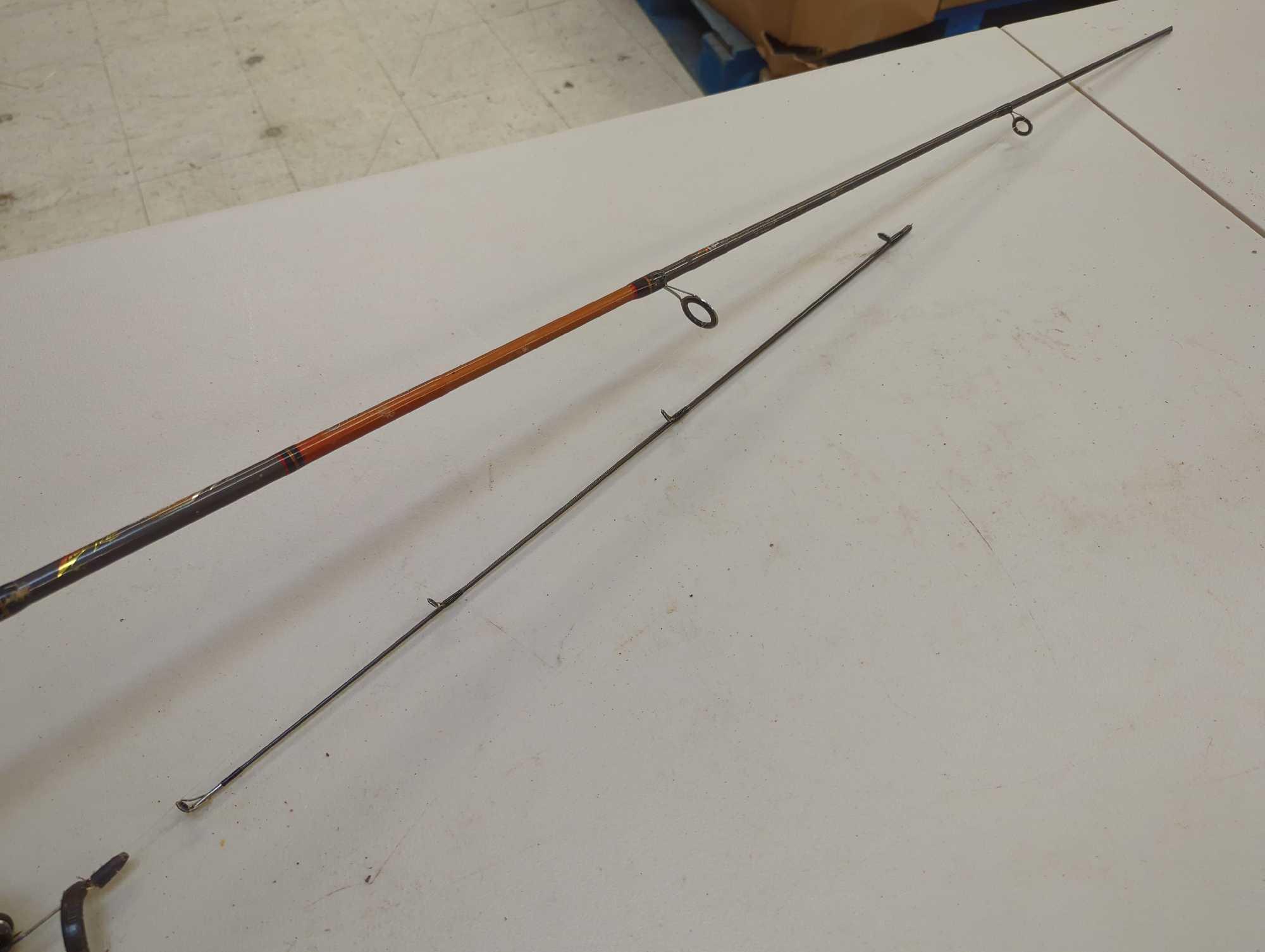 Berkley 6'6" Lightning rod, medium spinning. Fireline 15-30 Trilene 4-12 Lure 1/8-3/4 Comes as shown