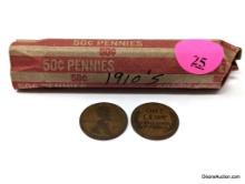Lincoln Cents - wheat 1910's roll
