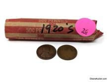 Lincoln Cents - wheat 1920's roll