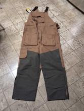 (LR) BROWNING PHEASANT FOREVER BIB OVERALLS, FIELD TAN, SIZE XL. ORIGINAL STORE TAGS. RETAILS FOR