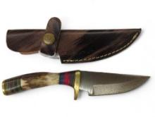 Handmade Damascus steel knives with custom wood, bone, horn or resin handles. The knives are made