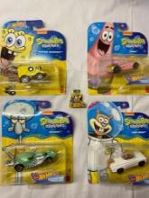 4 SpongeBob Hot Wheels and 1 collectible figure