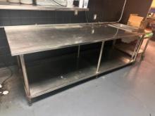 9ft x 36in x 36in Commercial Stainless Steel Prep Table w/ Back Splash, Lower Shelf and Pan Insert