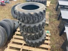 (4) 10X16.5 SOLID DEMO TIRES ON RIMS SKID STEER ATTACHMENT