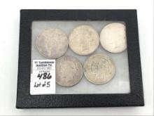 Lot of 5 Silver Peace Dollars Including