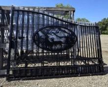 20' Bi-Parting Wrought Iron Gate w/ Deer/Elk Art