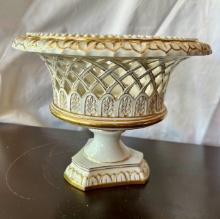 Reticulated Gold Gilt Porcelain Centerpiece Footed Basket