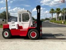 CLARK HEAVY DUTY FORKLIFT, ENCLOSED CAB, PNEUMATIC TIRES,...GAS POWERED, VALVE LEAKS WHEN HANDLE IS