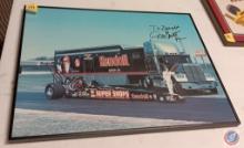 Signed drag racing poster in frame