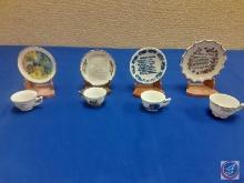 (4) mini collector teacups and saucers West Bend Iowa, the ten commandments, Serenity prayer