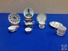 (4) mini collector teacups and saucers Canada, Lincoln's New Salem ill, the Lord's prayer
