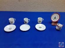(4) mini collector cups and saucers Fort Henry Baltimore, Gettysburg PA 1863, St Louis Cathedral New