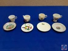 (4) small collector teacups and saucers Arkansas Razorbacks, Mexico, idaho,Villa Louis Prairie Du