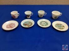 (4) small collector teacups and saucers Minnesota, 7 caves Bainbridge Ohio, colorful Colorado,