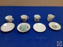 (4) small collector teacups and saucers Myrtle Beach South carolina, Old Faithful Yellowstone Park