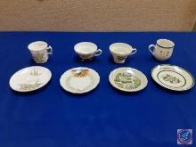 (4) collector teacups and saucers souvenir of Mexico, california, Old Dominion State Virginia