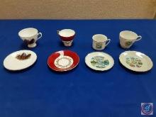 (4) collector teacups and saucers Utah, Topeka kansas, Niagara Falls Canada the Niagara Falls saucer