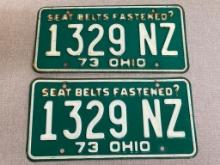 Pair of Matching 1973 Ohio License Plates