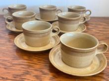 Set of 7 Mikasa Potters Art Tea Cup and Saucer