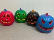 Group of 4 Colorful Lighted Jack-o-Lanterns