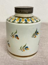 Antique Pearlware Tea Caddy / Ginger Jar with Tin Lid