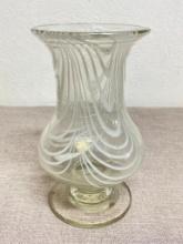 Vintage Hand Blown White Swirled Pedestal Vase