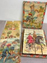 Antique Wooden Puzzle Block Litho Set