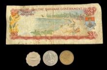 Assorted Bahamian Currency: 1965 $3 Bill, 1969