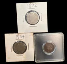 (2) V Nickels From 1904 & 1892 & 1900 Indian H