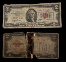 1963 $2 Bill Red Seal and 1928 $2 Bill Red Seal