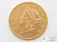 1870 $20 Liberty Head Double Eagle Gold Coin, 1oz