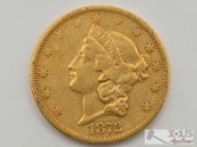1872 $20 Liberty Head Double Eagle Gold Coin, 1oz