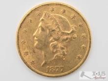 1877 $20 Liberty Head Double Eagle Gold Coin, 1oz