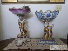 2 Porcelain Statues with Bowls