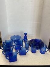 Lovely cobalt blue collection, including Hazel, Atlas, Chevron, creamers, and Shirley Temple