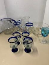 clear and blue art glass decorated