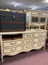 2 pc French provincial 9 door dresser with nightstand