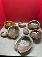 Collection of iridescent shell bowls some are footed