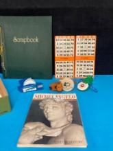 Scrapbook, vintage label makers, bingo cards, MichelAngelo book